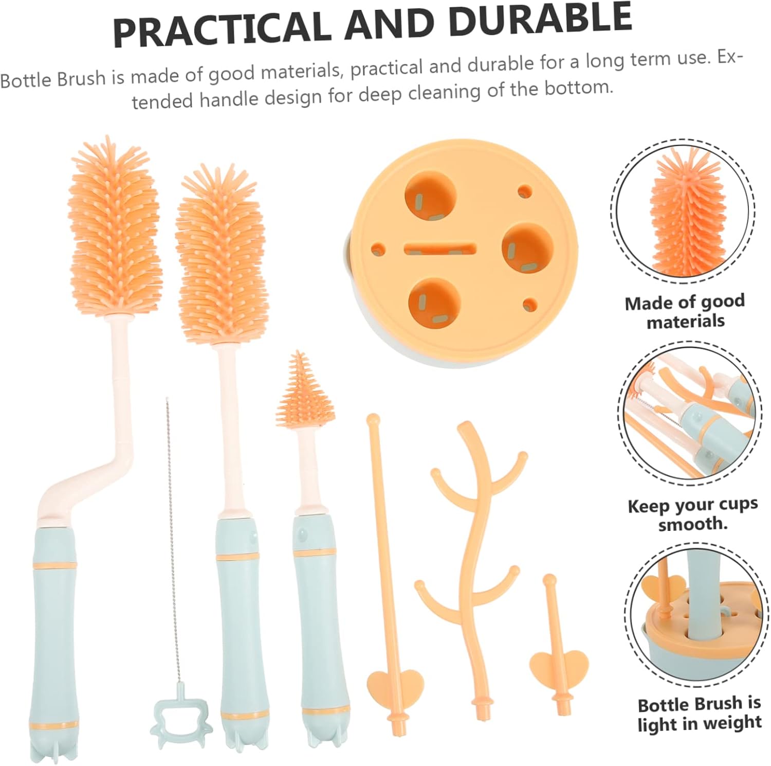 Bottle Cleaning Brush Set with Stand, Long Handle for Narrow Bottles