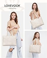 Vista 2 de LOVEVOOK Laptop Bag for Women, Puffer Tote Bag for Work 15.6 Inch Large Computer Briefcase for Teacher Nurse, Quilted Lightweight Casual Shoulder