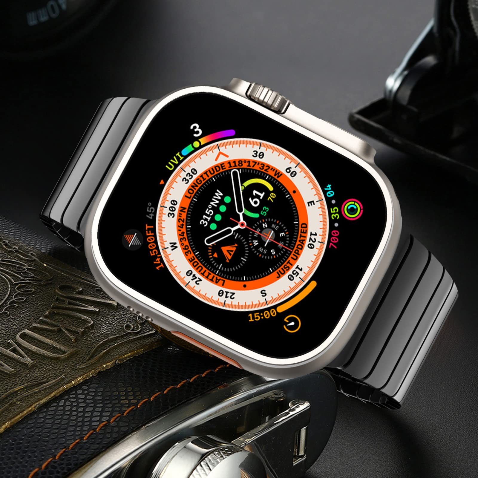KADES Bracelet en acier inoxydable compatible avec les bracelets Apple Watch Ultra 49 mm, 45 mm, 44 mm, 42 mm, pour homme et femme, bracelet en métal avec boucle magnétique pour iWatch Series Ultra