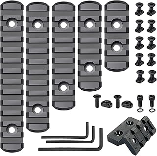 Picatinny Rail Set 5,7,9,11,13-Slot for Mlok, CG Gears M-LOK Polymer Rails Section Plus 45Â° Offset Optic Mount with 12 T-Nuts & 14 Screws & 3 Allen Wrench (Black (5-7-9-11-13 Slot)+Rail Mount)