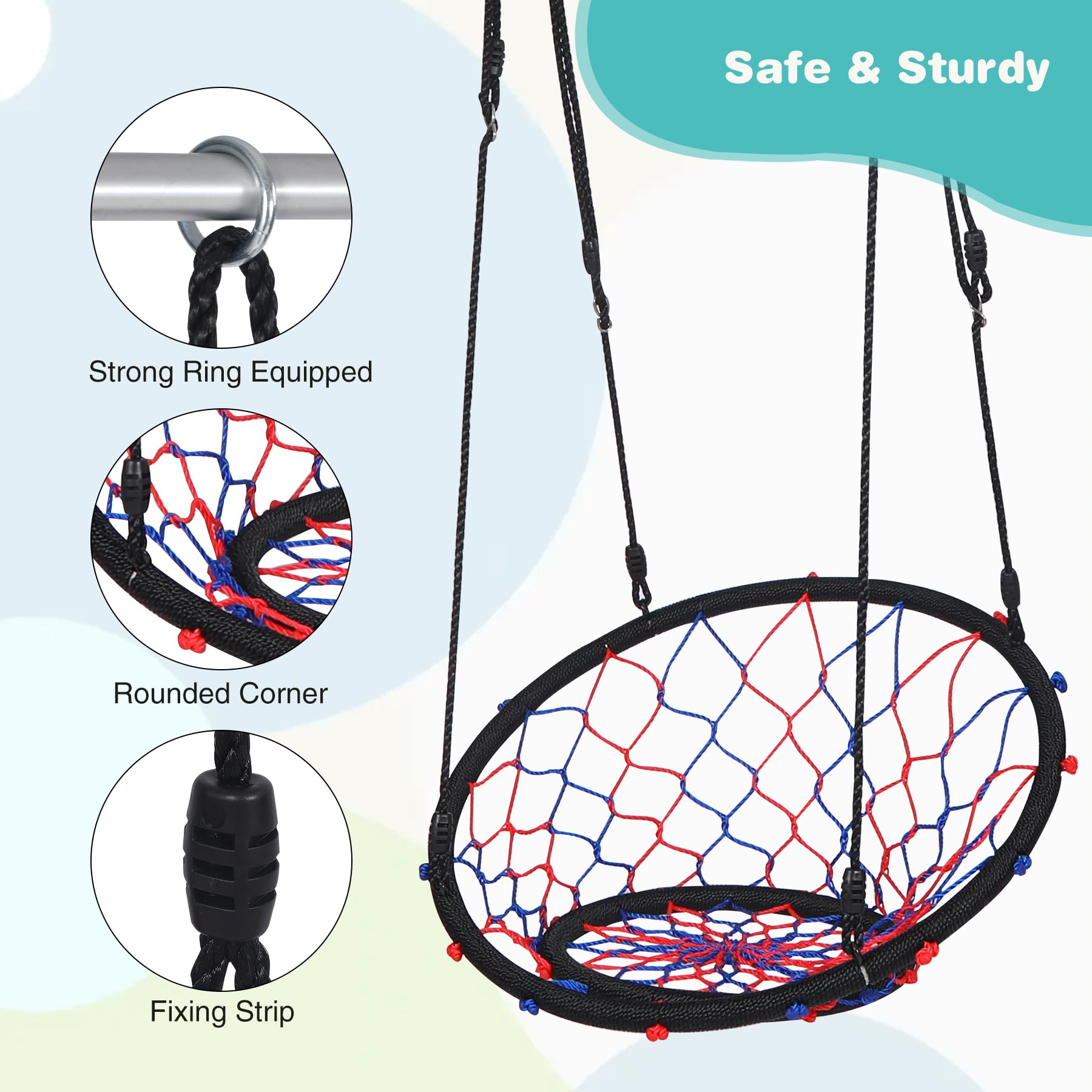 RedSwing Web Swing with Back for Kids, Outdoor Rope Web Swing for Tree, Safe Durable with Hanging Straps for Playground Backyard, Black - Image 3
