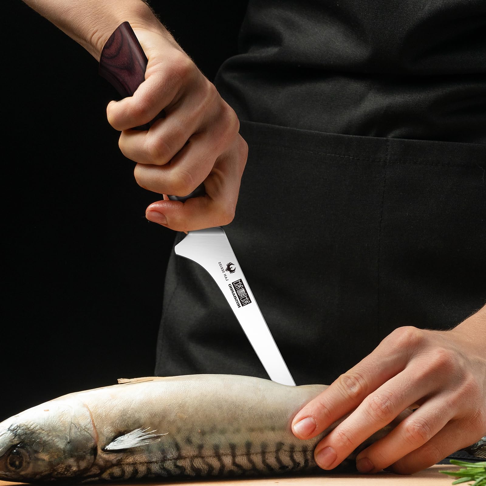 HOSHANHO Cuchillo de Filete 18 cm, Súper Afilado Japones Cuchillo para Pescado deAcero Inoxidable de Alto Carbono, Profesional Cuchillo de Filetear con Mango de Madera