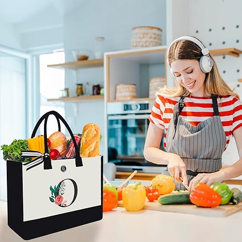 Miniatura 36 de Initial Canvas Tote Bag, Personalized Birthday Gifts for Women Mom Friends Teachers, Monogrammed Tote Bags Suitable for Mother's Day Wedding Beach