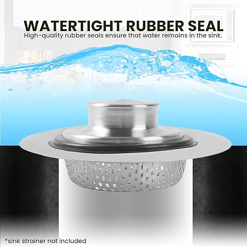 Miniatura 2 de Tapones para fregadero de cocina de acero inoxidable - Tapones de drenaje de fregadero de ajuste universal de 3.35 x 1.18 pulgadas, con sello