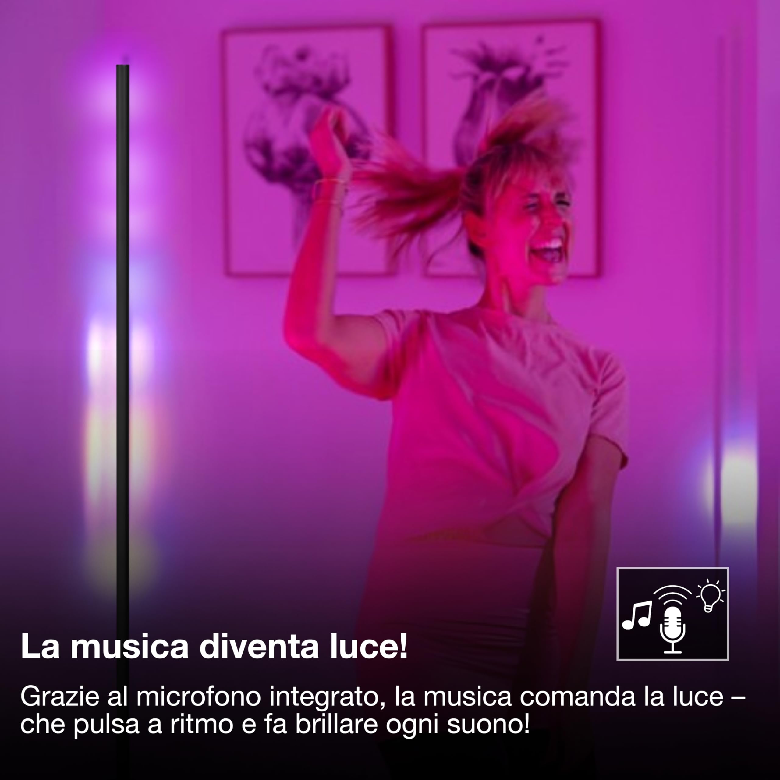 OSRAM Lampada da terra LED Matter over Wifi Floor Corner 2000 mm, 20 W, RGBW, 2700-6500 K, WiFi, telecomando, nero, luce ambientale