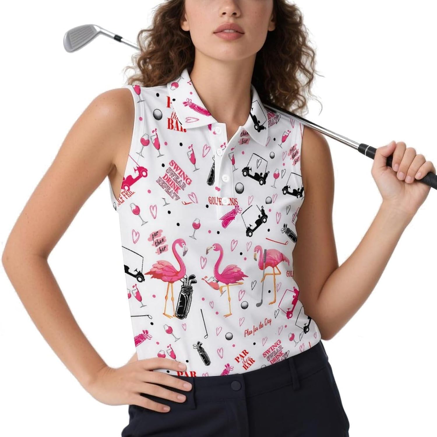 Golf Shirt Womens Sleeveless Moisture Wicking Athletic Printed Polo Golf Tank Top Women (XS-4XL)