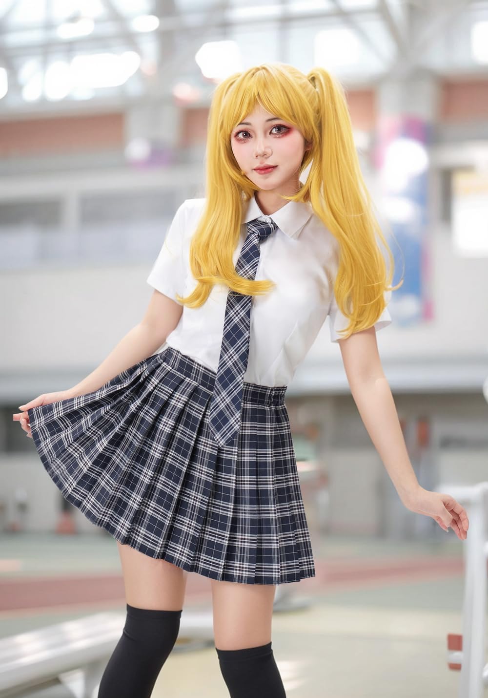 PROCOS Women Japanese Uniform Outfit US Size Costume with Plaid Bow Tie Socks 5 PCS - Image 2