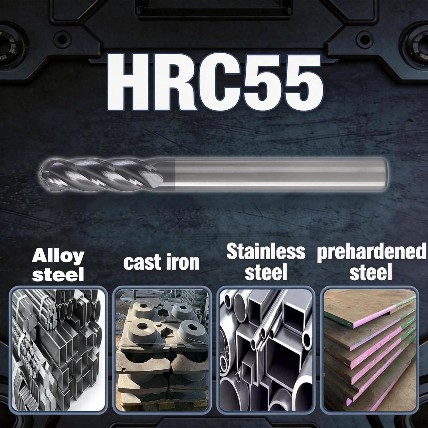 AlTiN Coated Carbide Ball Nose End Mills 5-Pack for Hardened Steel & Aluminum, 5/32” 4 Flute CNC Router Bits for 3D Contouring, Engraving in Wood & Titanium, 3/16” Shank