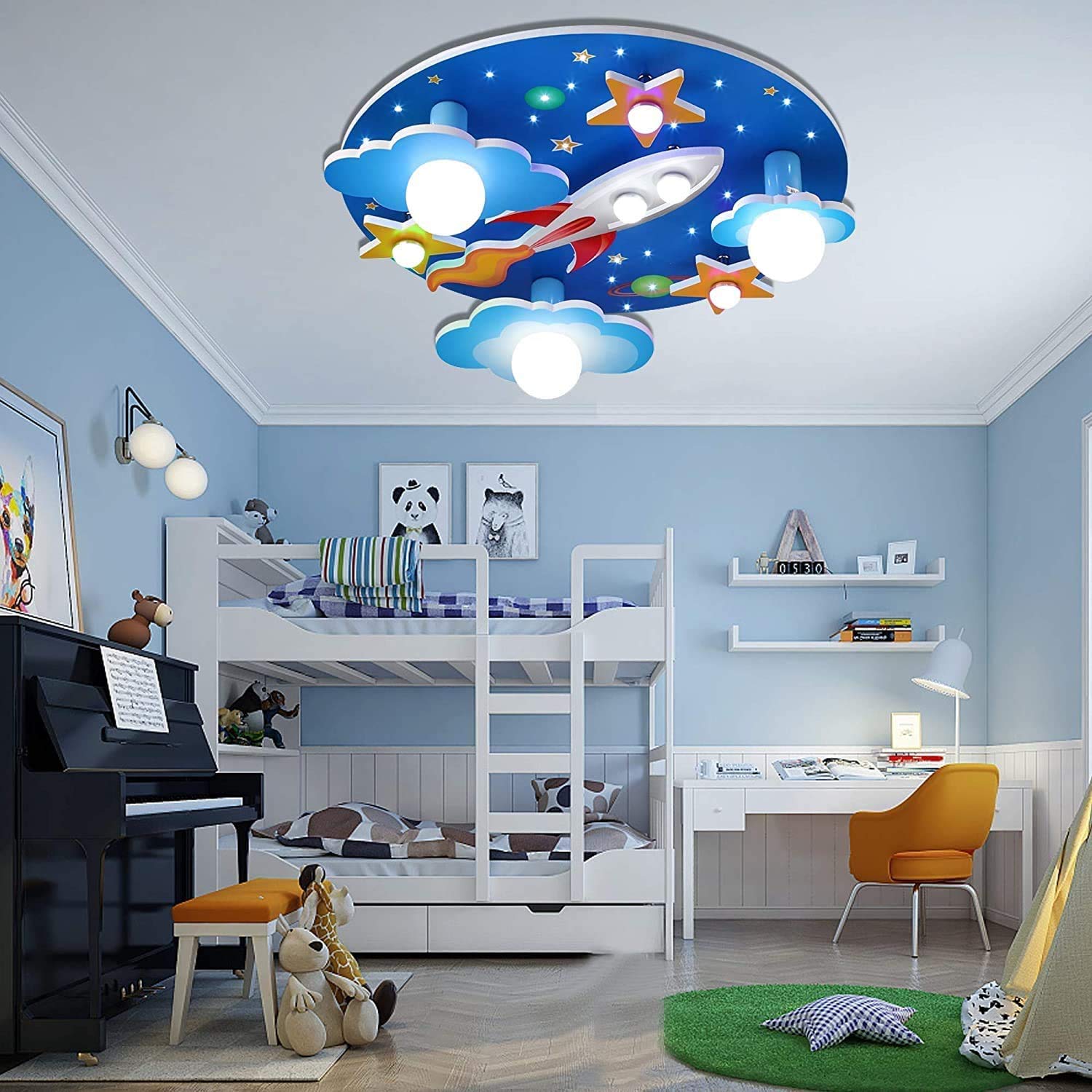 Lampada Cameretta Bambini Lampada Da Soffitto LED Universe Star Plafoniera Cartoni Animati Acrilico E27 Portalampada Camera Ragazzi Ragazze Soggiorno Corridoio Asilo Nido Lampadario Blu