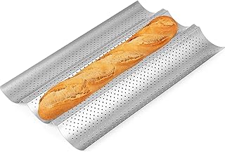 French Baguette Pans for Baking 15”x9.6” Nonstick Carbon Steel 3 Loaf Perforated Bread Tray Bake Mold Toast Bakeware Silver