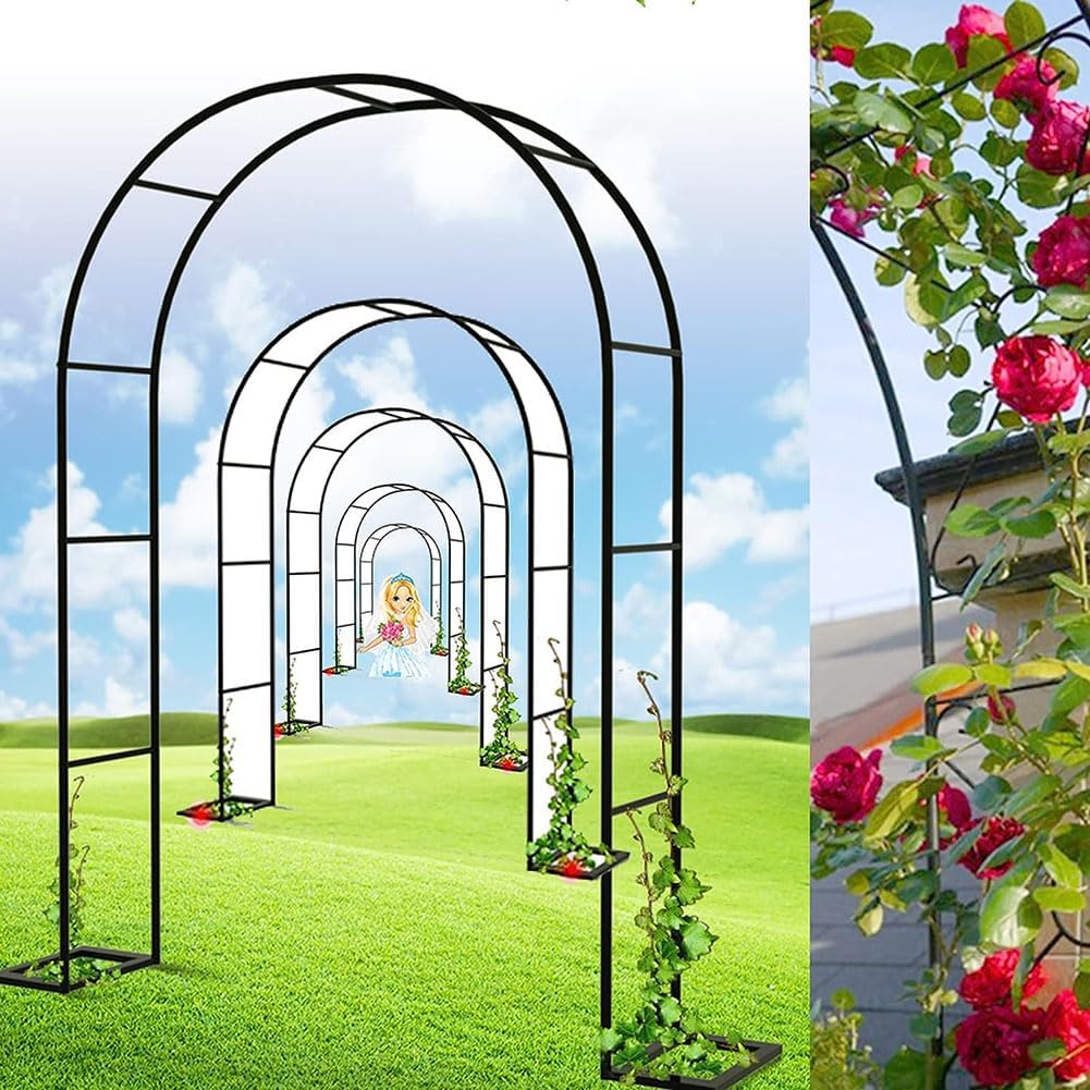 Black Metal Garden Arch, Garden Arbor for Climbing Plants, Wide 1.2M 1.4M 1.8M 2.4M 3M, Roses Archway for Outdoor Wedding Party, Easy to Assemble,Black,W1.4M*H2.3M