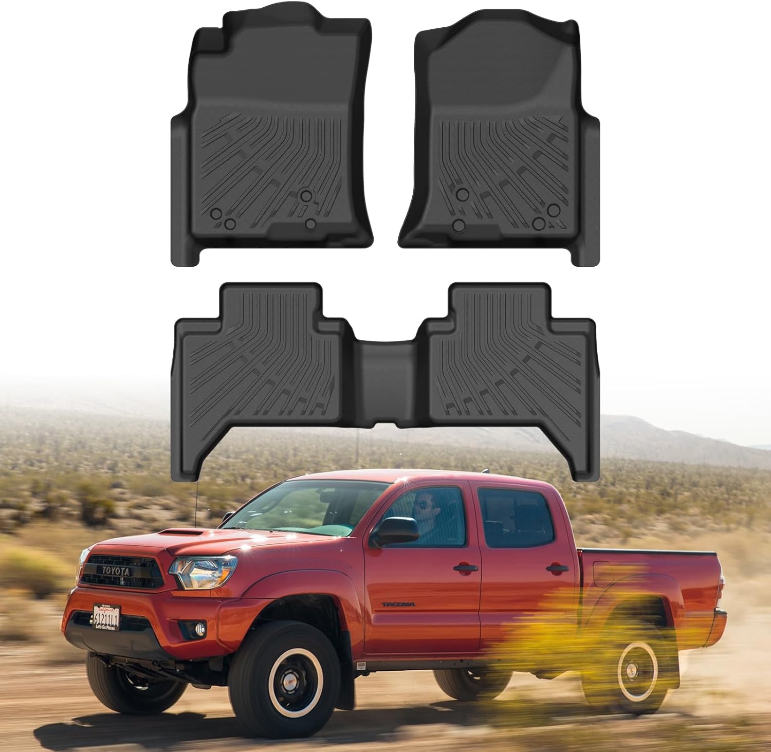 Cartist Floor Mats for Toyota Tacoma Double Cab 2005-2015, All Weather Floor Liners for Tacoma Accessories, Heavy Duty TPE Car Mats, Car Accessories