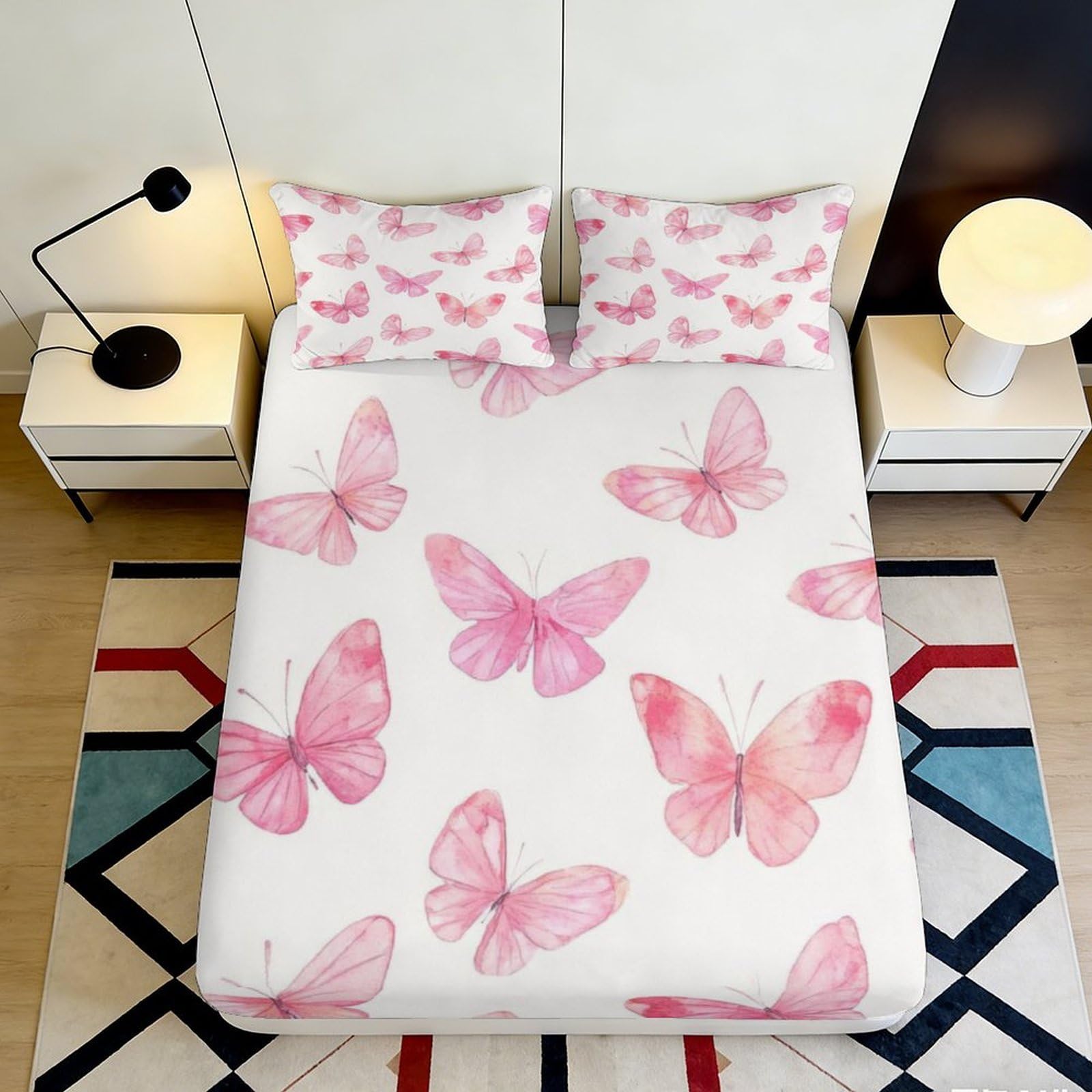 3D Printed Butterfly Fitted Sheet Microfiber Deep Pocket Non-Slip Bedroom Bedding Butterfly Mattress Fitted Cover All Ages 140x200x25cm