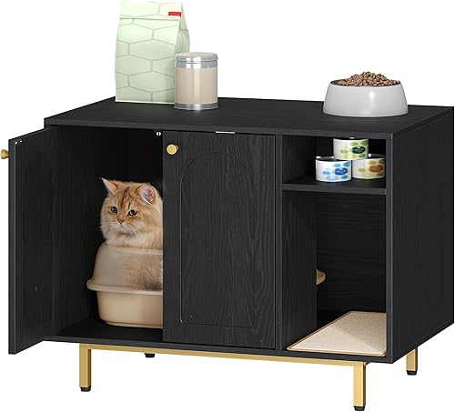 Miniatura 9 de Hzuaneri Caja de arena para gatos cerrada, armario oculto con almacenamiento, casa de madera para gatos de interior grande, mesa auxiliar moderna
