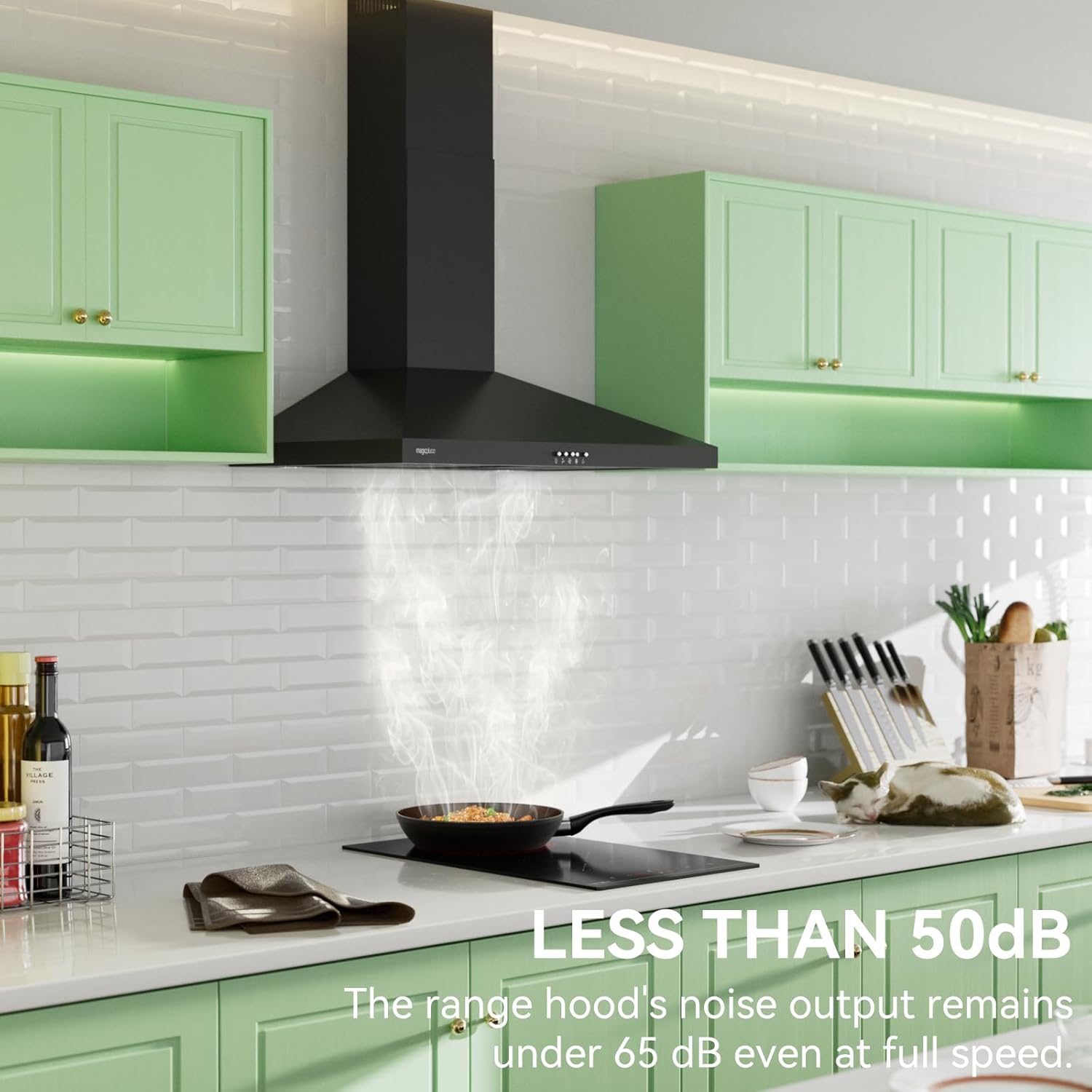 Wall Mount Range Hood 30 inch, 380 CFM Kitchen Hood With Ducted/Ductless Convertible, 3 Speed Exhaust Fan with LED light, Balck