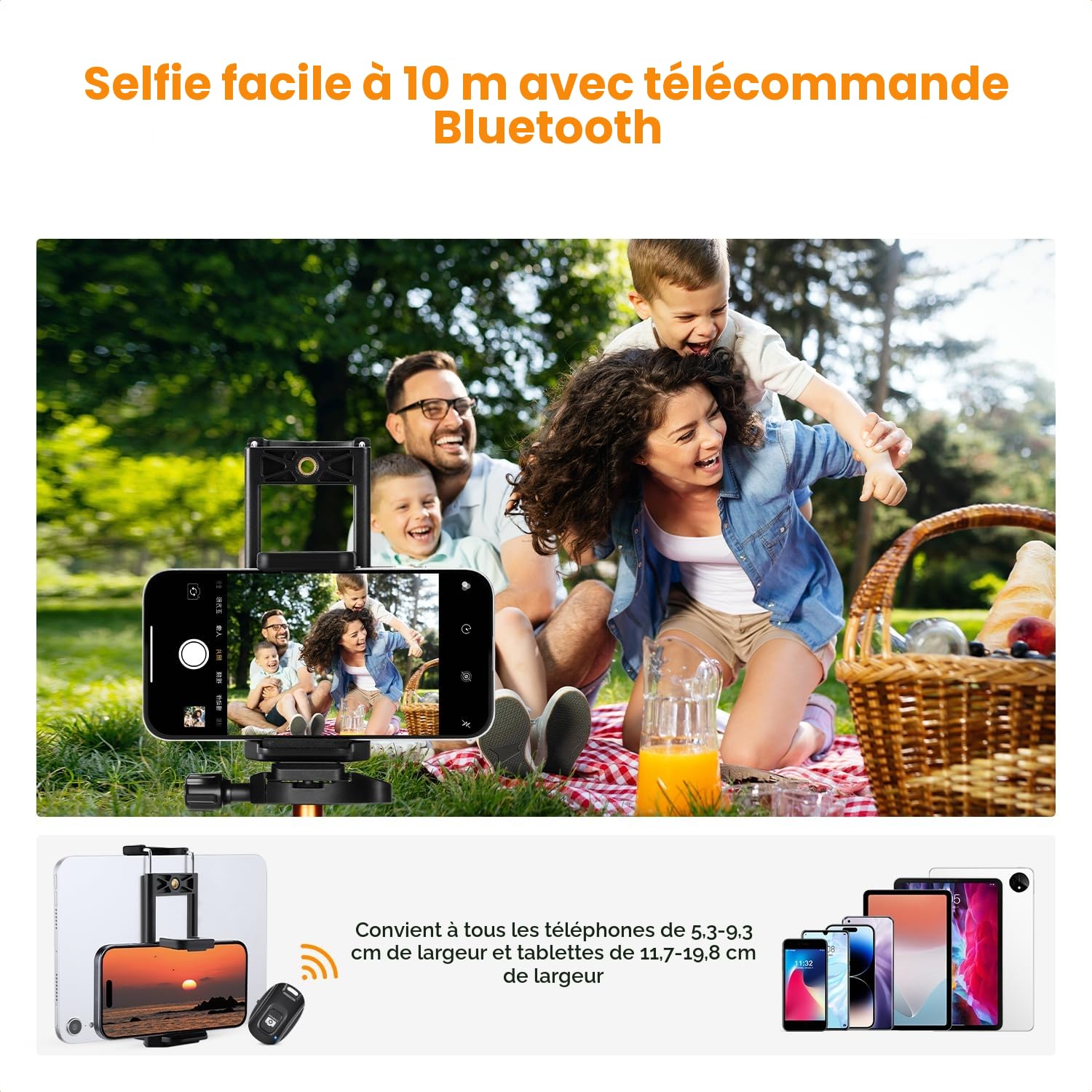 K&F CONCEPT Trépied Appareil Photo 190cm, S255A3+BH-36 Trépieds Caméra Compact avec 360° Rotule Ball pour DSLR Caméra,Trépied Smartphone avec Téléphone Support, 8kg Charge Max