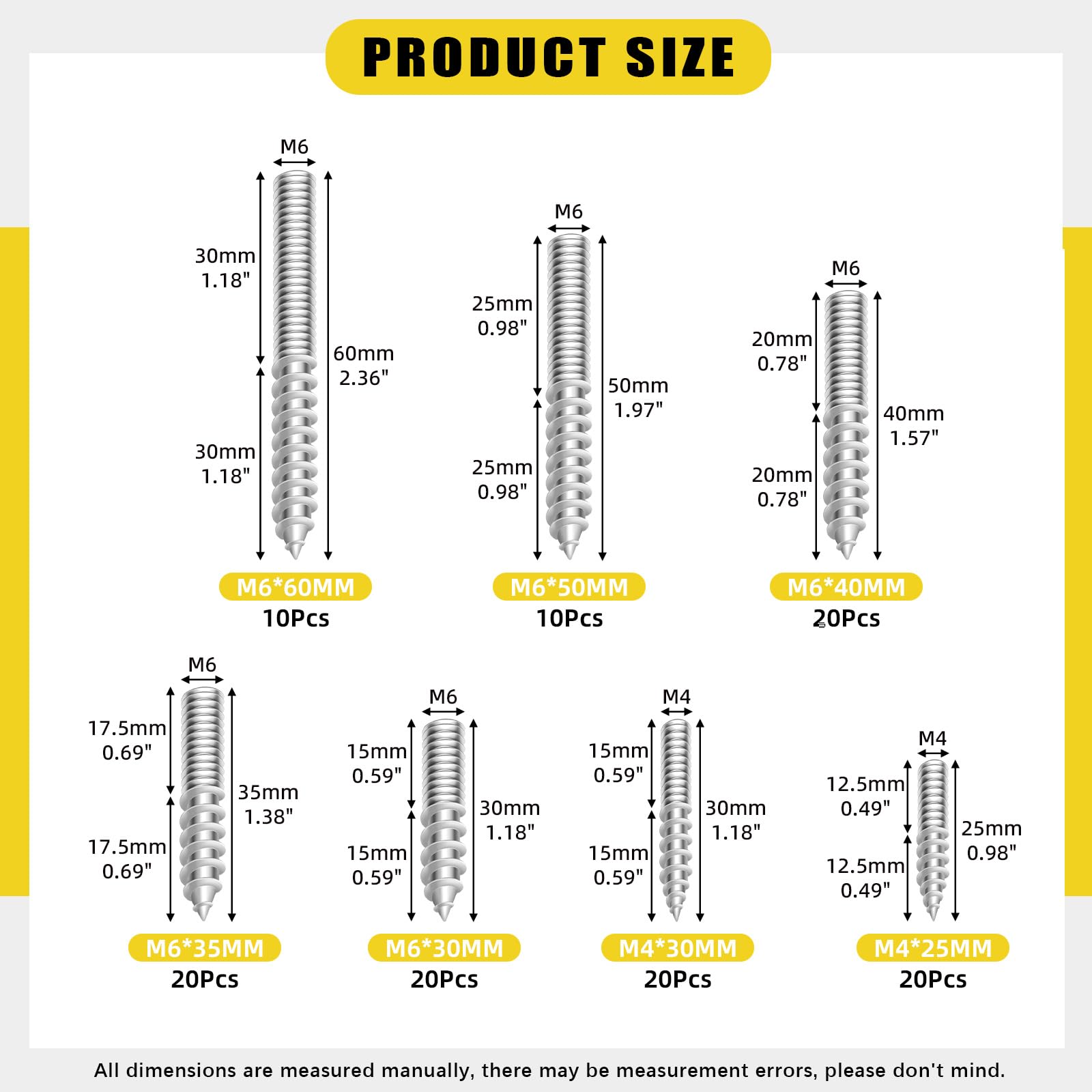 Mardatt 120Pcs M4 M6 Hanger Bolts - Image 2