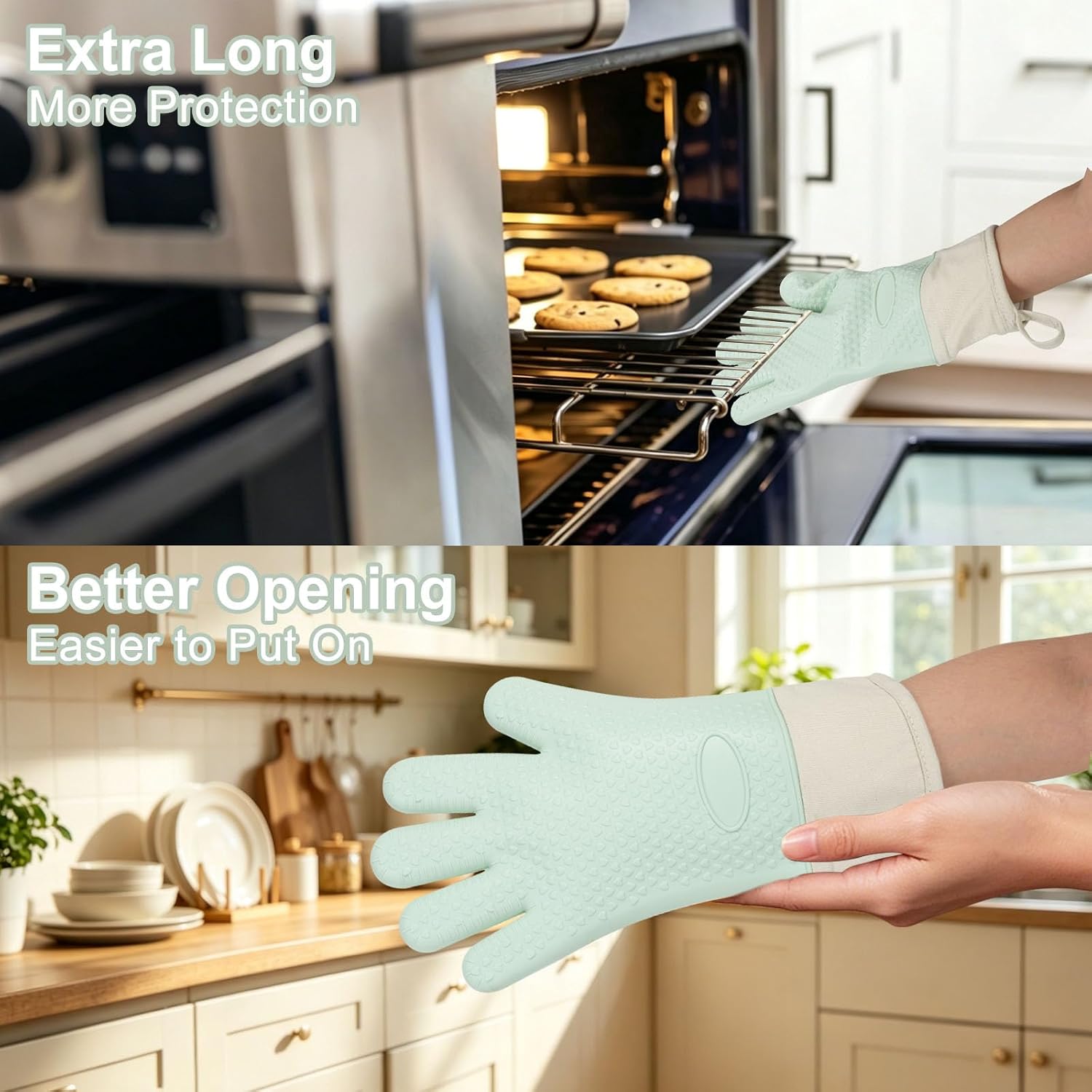 Silicone Oven Mitts 6 Pcs Set, Heat Resistant 450°F Non-Slip for Baking