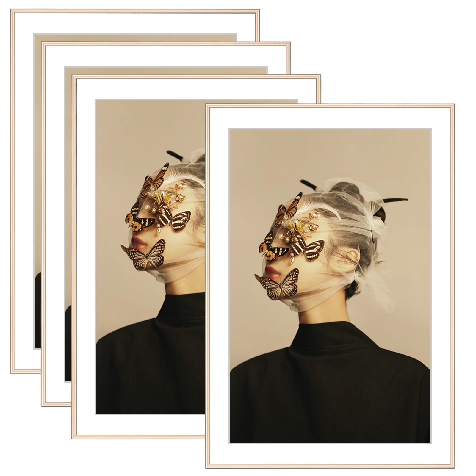13x19 Picture Frame Set of 4, Matted Brass Modern Aluminum Metal Photo Frame, Fits 11x17 with Mat or 13 x 19 without Mat, Vertical and Horizontal Wall Mounting