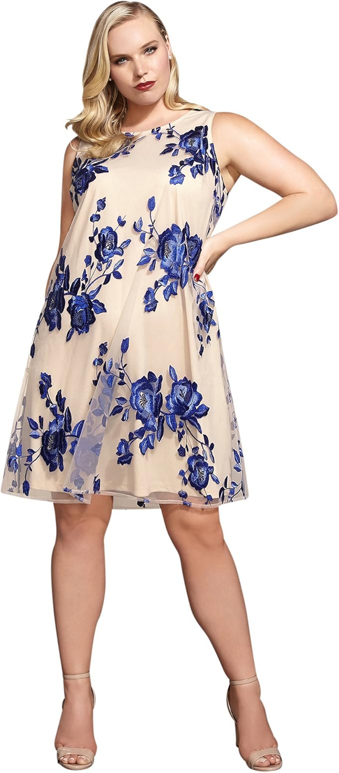 Avenue Women's Blue Bouquet ALine Dress, 18/20 Blue at Amazon Women’s