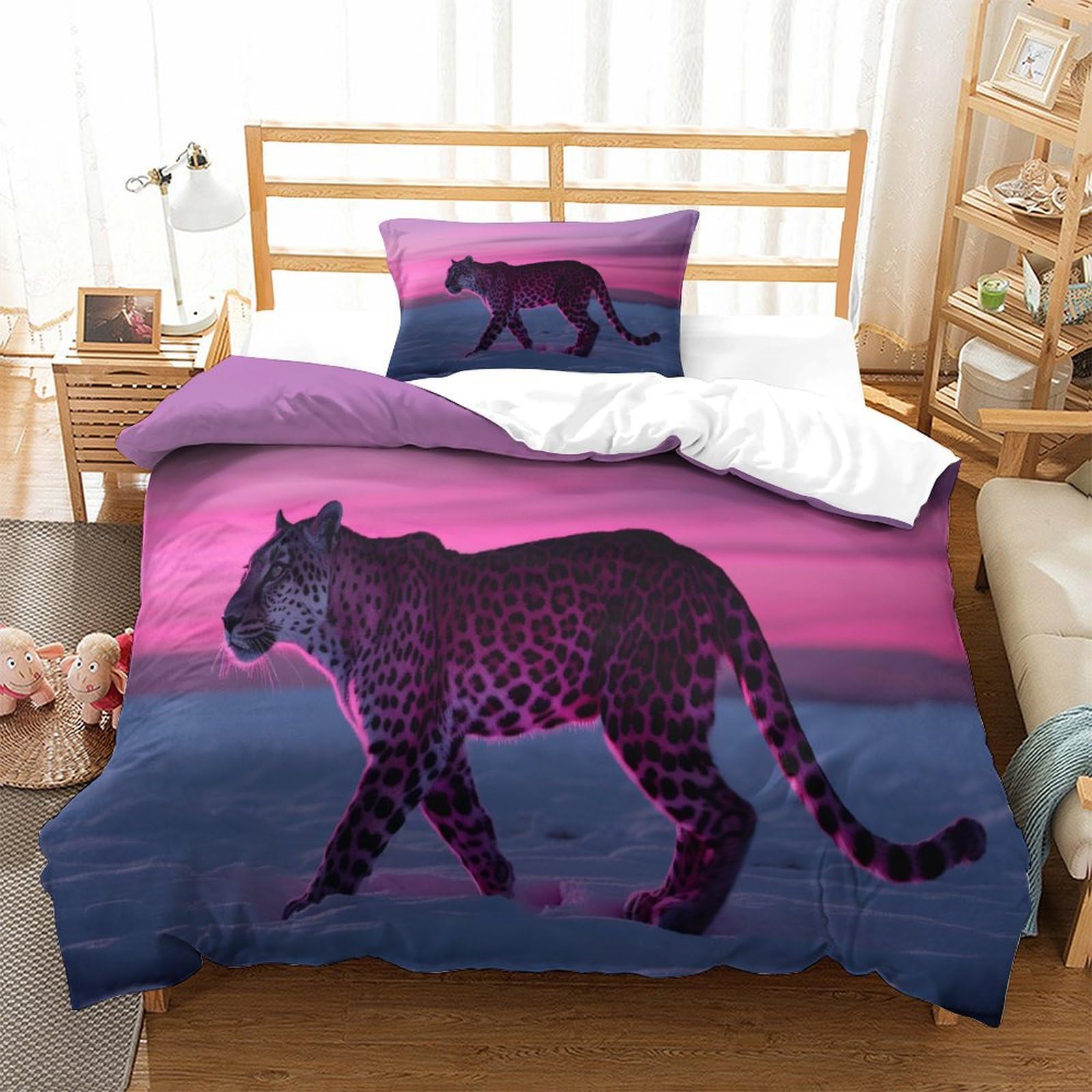 P1S9U7W5Y Gradient Wild Leopard 3D Printed Duvet Cover Set 3pcs Microfiber Panther Bedding Set Single