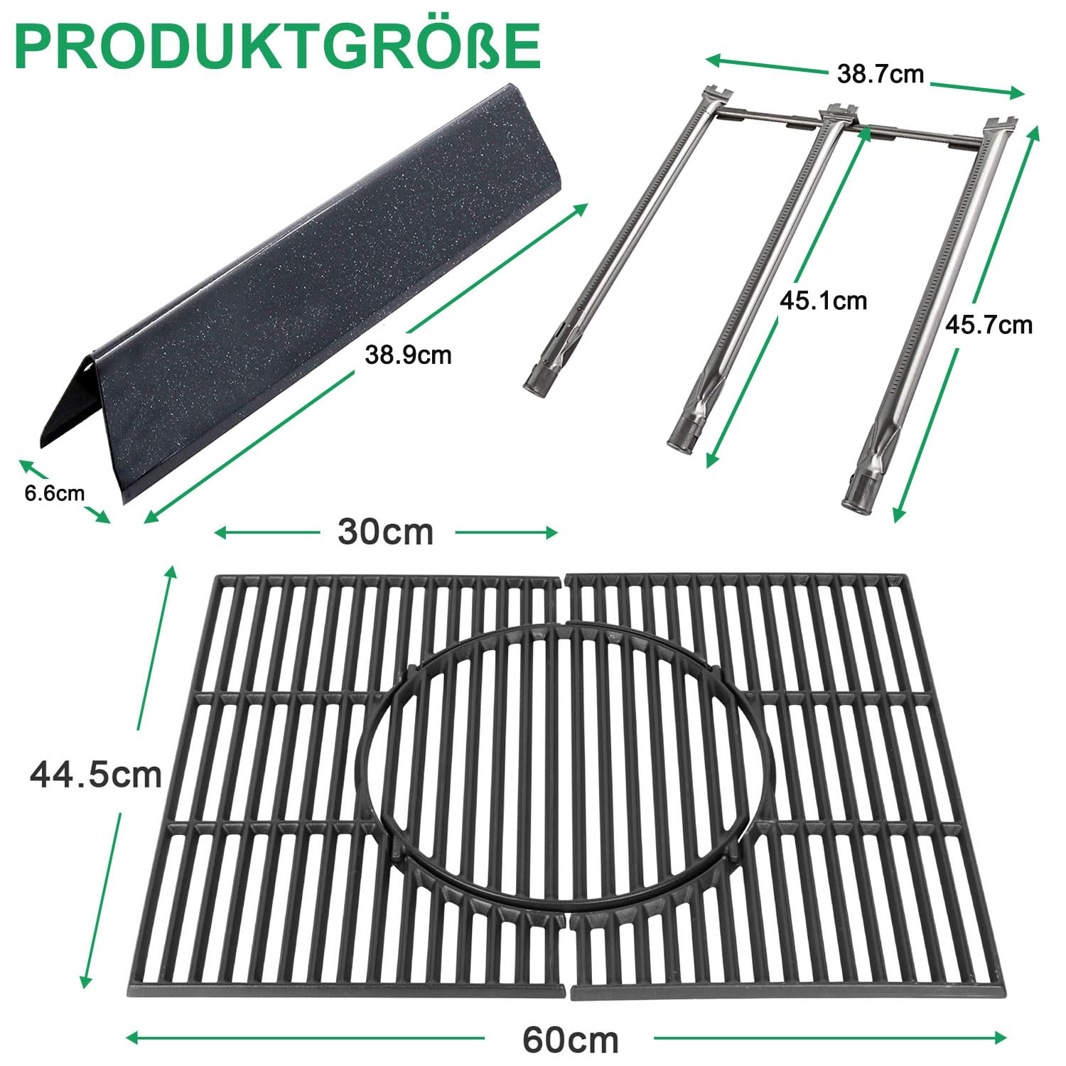 Części zamienne do grilla Weber Spirit 300 Series z przednimi gałkami palnika, pręty smakowe 38,9 cm i palniki ze stali nierdzewnej i żeliwny ruszt do grilla, akcesoria do grilla gazowego Weber Spirit