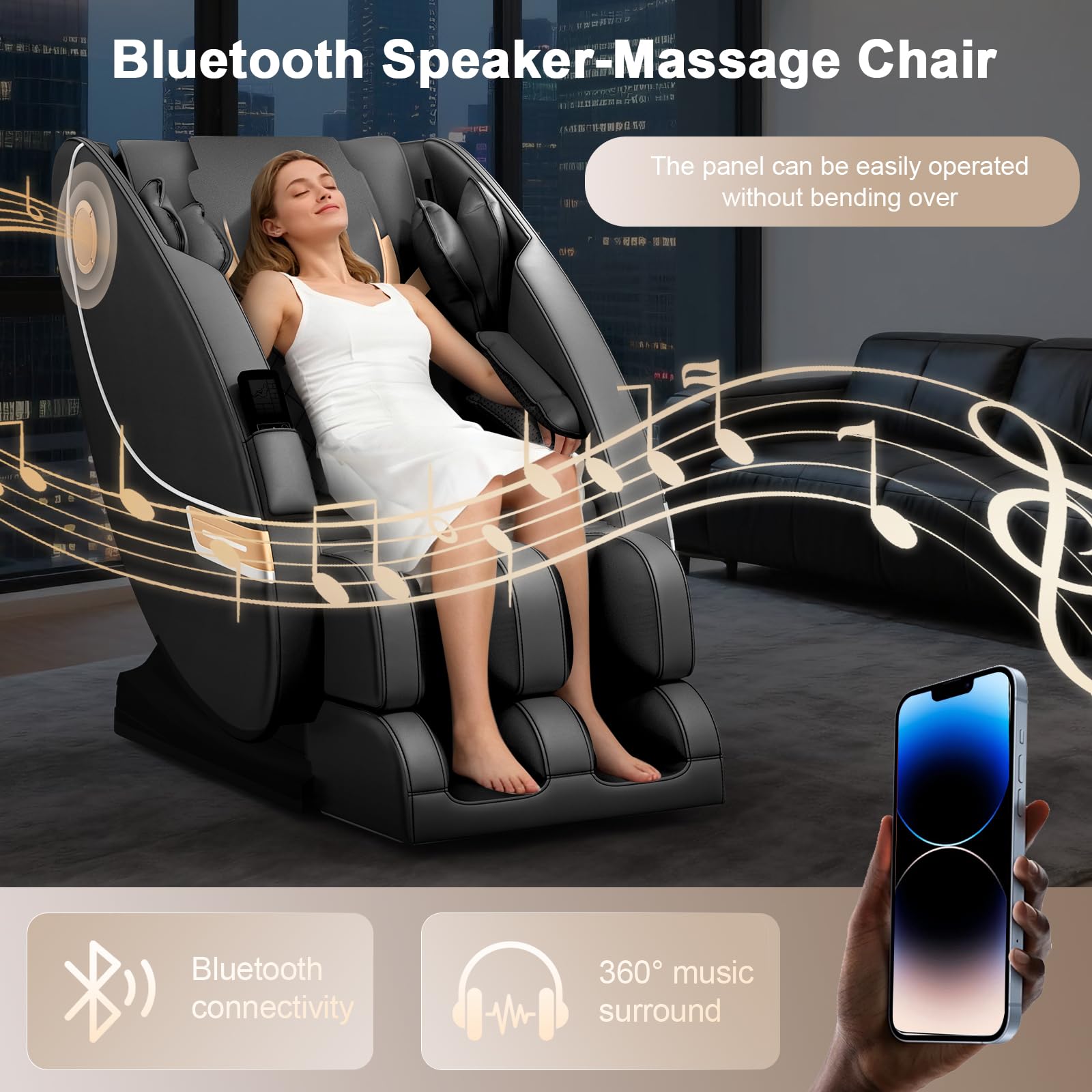Sillón de Masaje con 14 Puntos de Masaje y 8 airbags, calefacción Lumbar y para Las piernas, Altavoz Bluetooth, Masaje con Rodillos para los pies, sillón de Masaje eléctrico