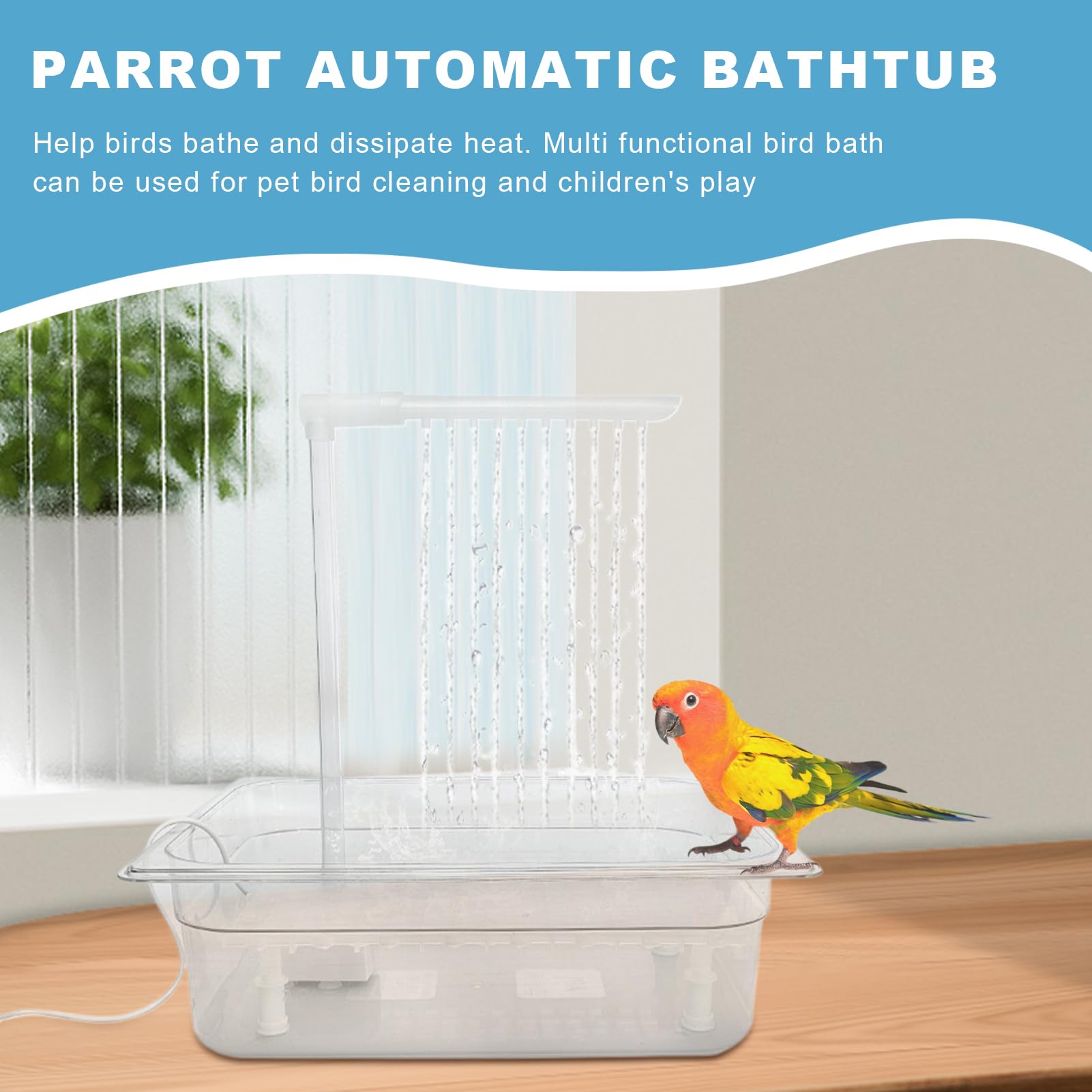 Ducha automática de pájaros, ducha de baño automática de aves Baño | Bañera de ducha de cacatina eléctrica para periquito gris africano, bañera de bóveda con presió