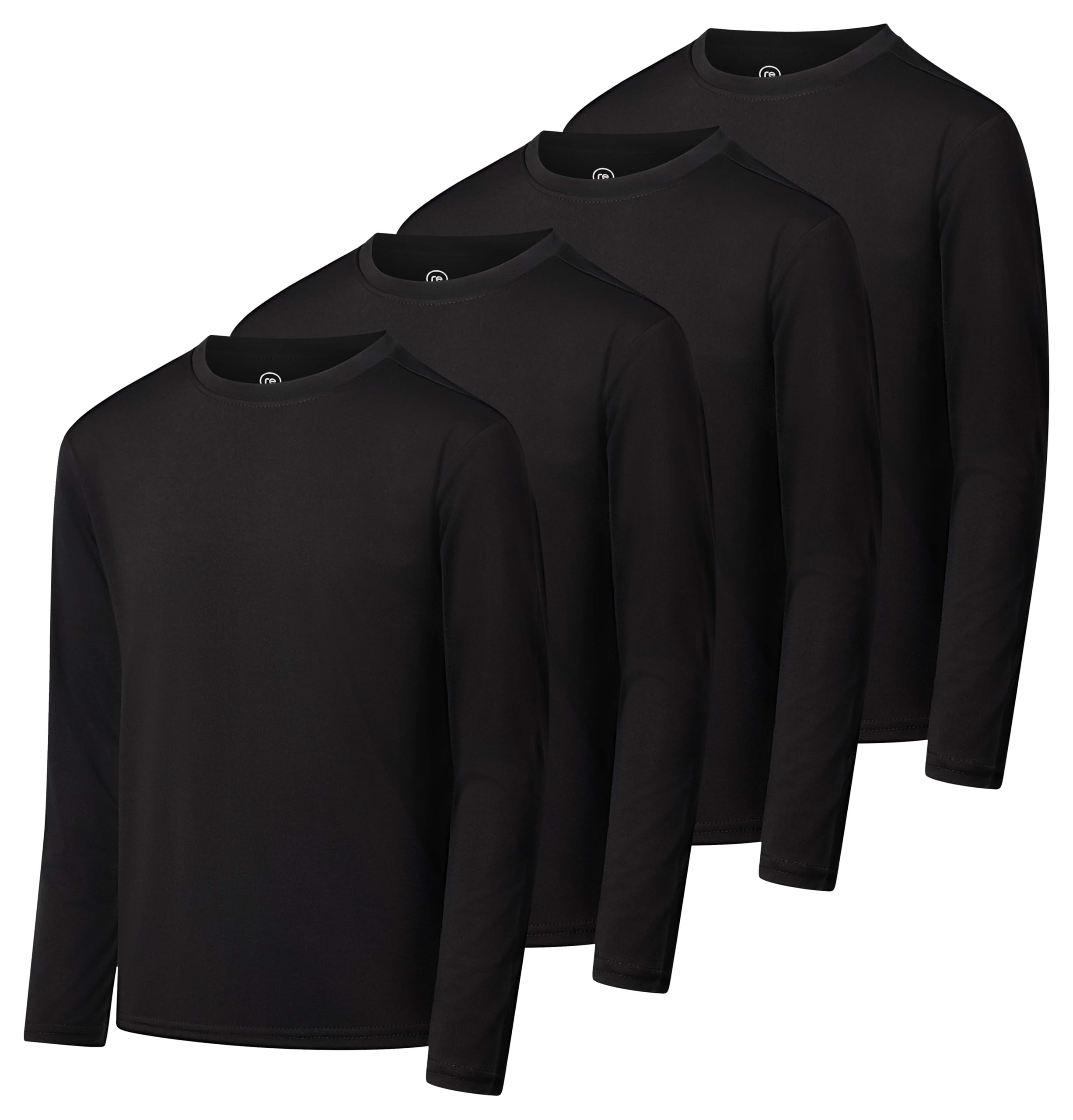 Real Essentials 4 Pack: Boys Youth Dry-Fit Moisture Wicking Active Athletic Performance Long-Sleeve T-Shirt