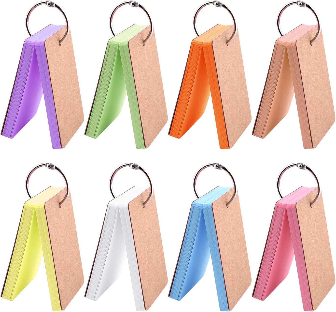 TUPARKA 8 Set 400 Pcs Study Cards Index Cards Flash Cards Kraft Paper Memo Scratch Pads with Metal Binder Ring，Multicolor