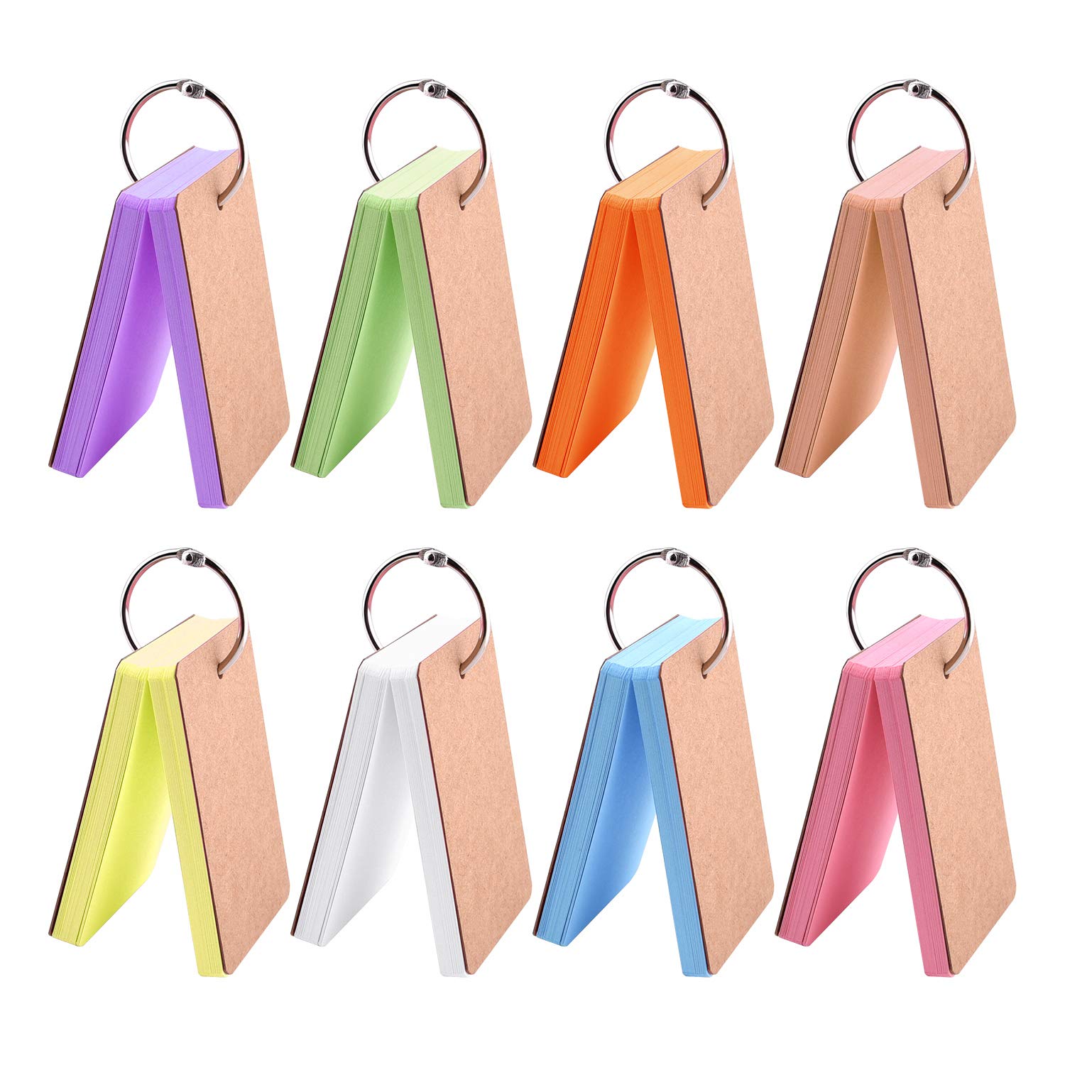 TUPARKA 8 Set 400 Pcs Study Cards Index Cards Flash Cards Kraft Paper Memo Scratch Pads with Metal Binder Ring,Multicolor