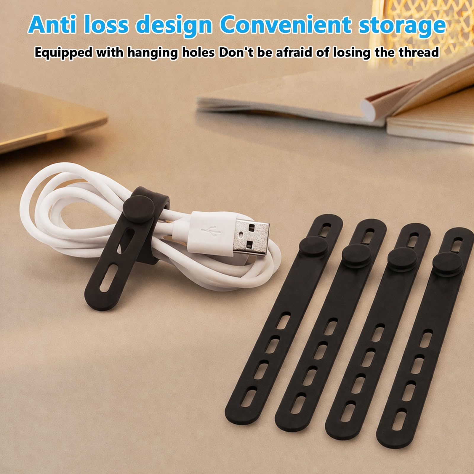 30 Pz Fascette per Cavi in Silicone, Organizzatore Cavi Silicone Nero Regolabili, Organizer Gestione Elastica per casa, cucina, ufficio, scuola (nero)