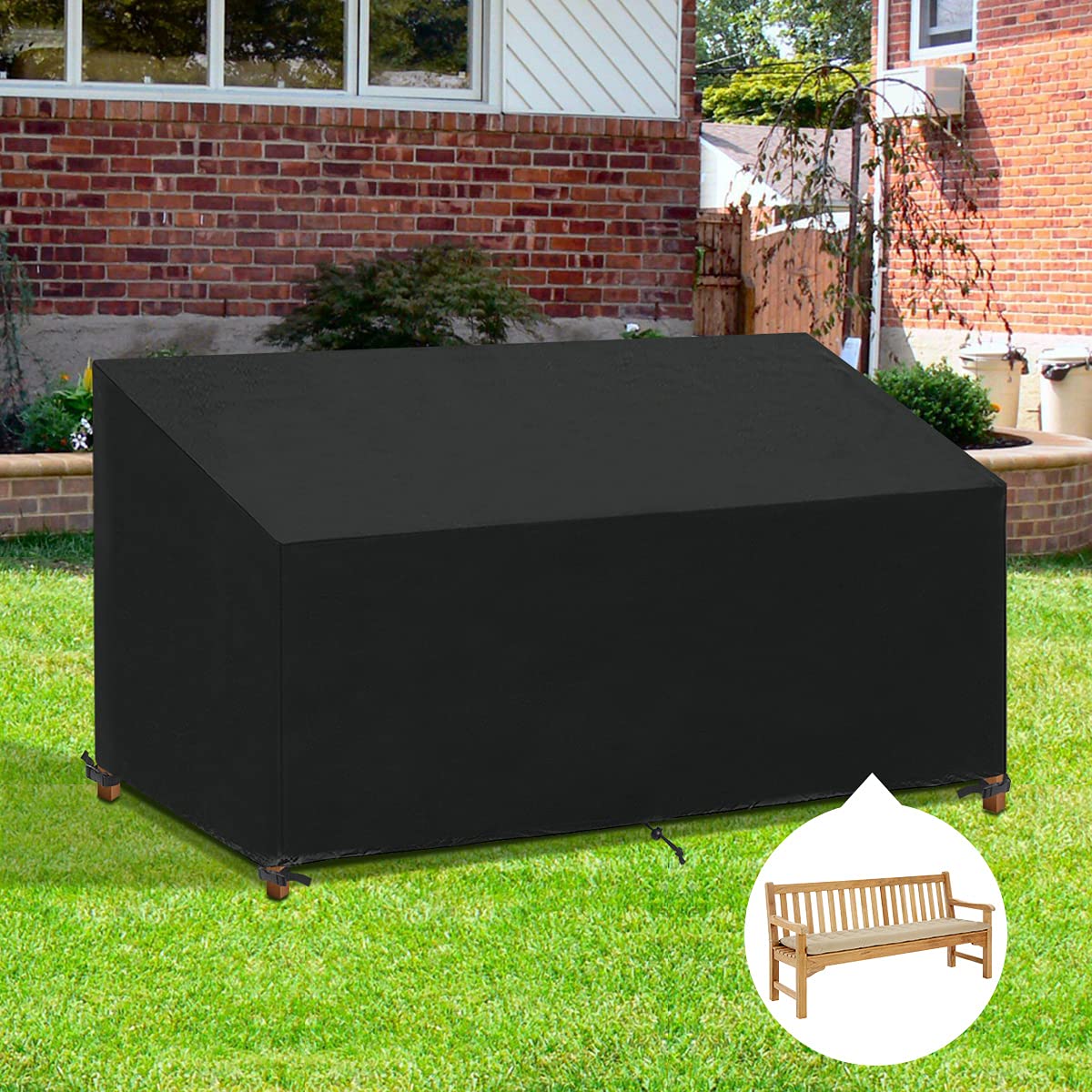Housse Banc de Jardin 4 Places Imperméable Anti-UV 185x69x65/96cm