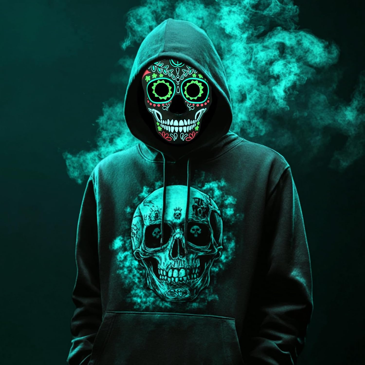 LED Day of the Dead Mask, Light Up Halloween Mask 3 Lighting Modes dia de los Muertos Sugar Skull Mask for Adults Men Women