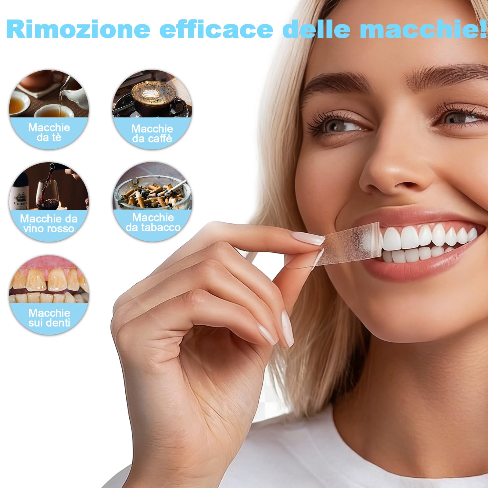 SURFOU Sbiancante Denti 56 Pezzi,Teeth Whitening Strips,Sbiancamento Rapido e Delicato – Senza Perossido,per Denti Sensibili, al Gusto Menta