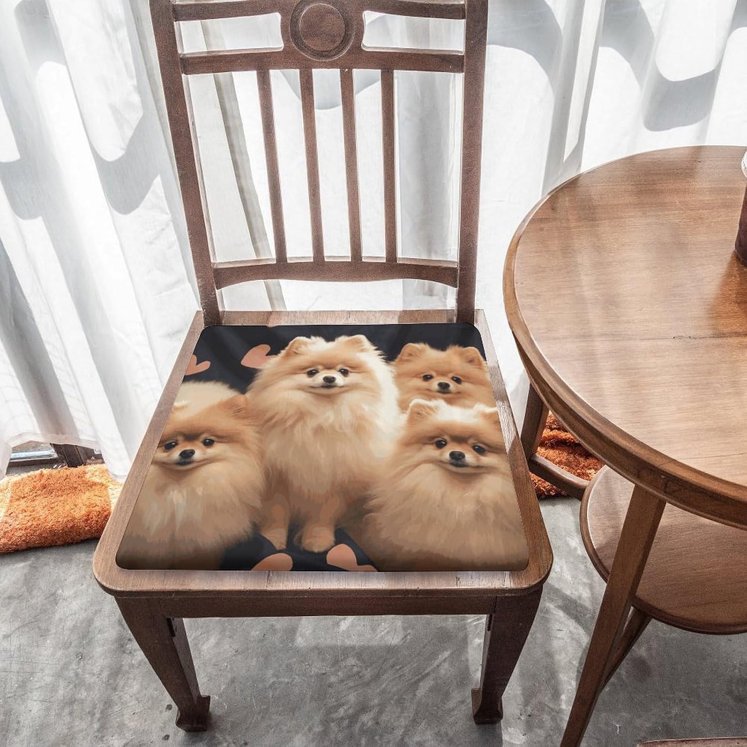 Pomeranians Puppies Chair Cushion Floor Pillow Stool Cushion | Cushions with Removable Cover with Square Memory for for Chair Living Room Balcony Office Sofa,13.8*15*1.2 Inch