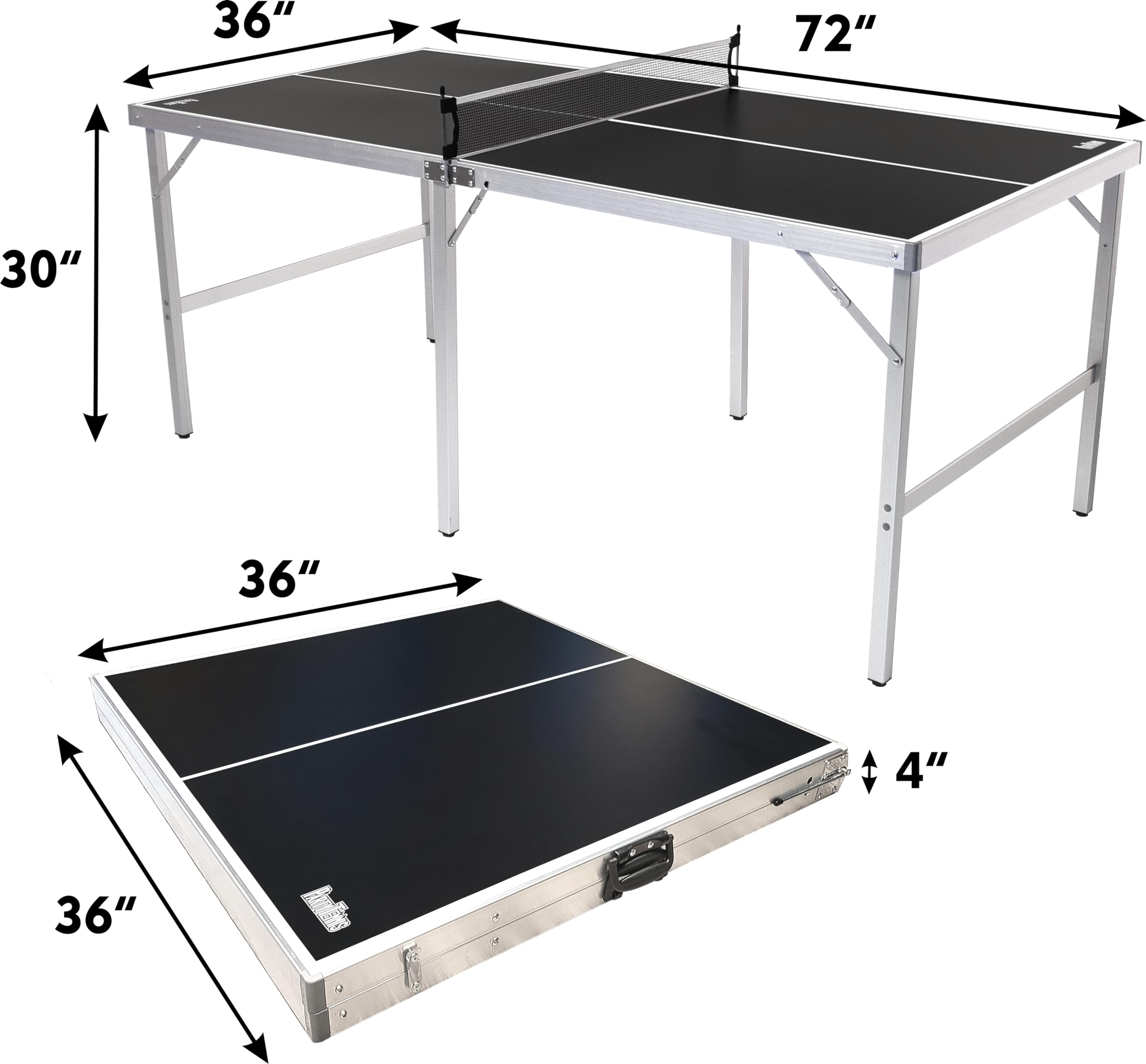 PartyLife Black 6 ft x 3 ft Ping Pong Table Tennis Table w/LED Lights & Game Kit | Mid-Size Portable Folding Indoor Outdoor Ping Pong Table Tennis Table | Kids & Adults | Game Room | Not Full Size