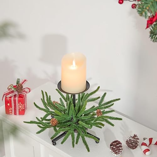Miniatura 5 de Juego de 3 portavelas de Navidad, portavelas de hierro negro con piñas de pino Norfolk, soporte de metal decorativo de 7.1 pulgadas para centro de
