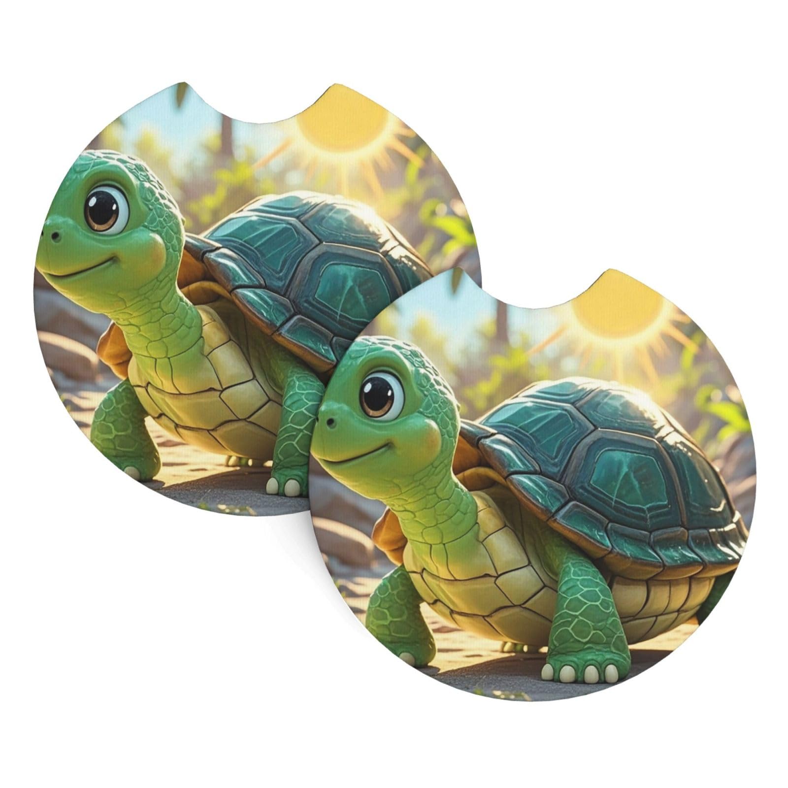 2 Pack Car Coaster for Cup Holders Turtle Car Cup Coaster 2.7" Neoprene Non-Slip Automotive Cup Mat Universal Auto Car Interior Accessories for Women Men Cup Pad
