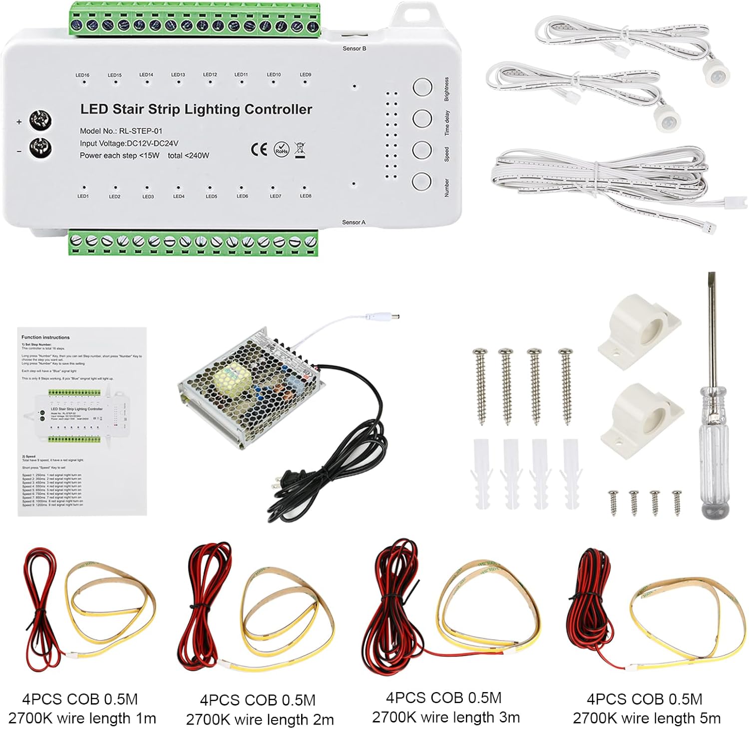 Intelligent Stair Light Motion Sensor LED Stair Lighting Staircase Light Indoor with Main Wire COB LED Strip Light Under Stairway Tread Step Light Cascading Light Up Step by Step for 16 Stair