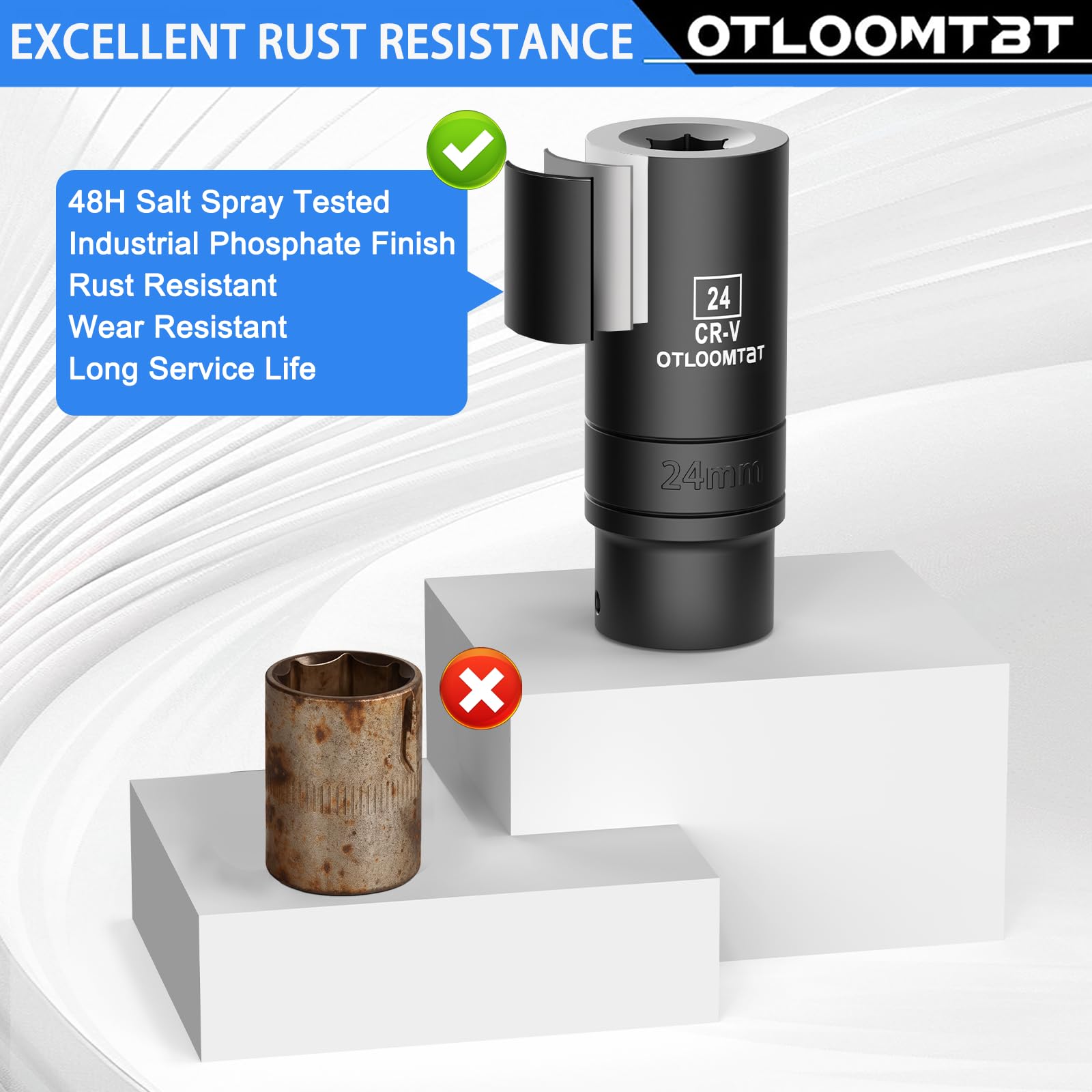 OTLOOMTBT Juego de 14 llaves de vaso de impacto de 1/2 pulgada superresistentes y duraderas, bien hechas, de grado industrial, más gruesas, con adaptador de enchufe de taladro de 1/2 unidad, supera el