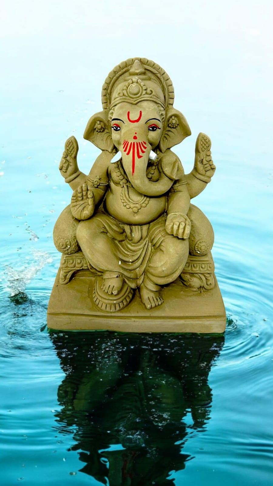 Suninow 100% Eco Friendly Clay Ganesh Idol for Ganesh Chaturthi 7.4 Inch | Water Soluble | Ganesh Chaturthi Idol | Clay Ganesha Idol, Multicolor (gi21) 4