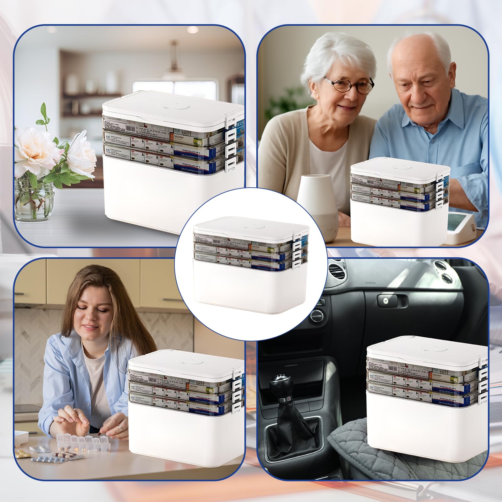 40,5 x 22 x 32 cm grande 4 capas organizador de medicamentos – Caja de medicamentos con tapa, armario transparente para medicamentos, primeros auxilios, hogar y farmacia