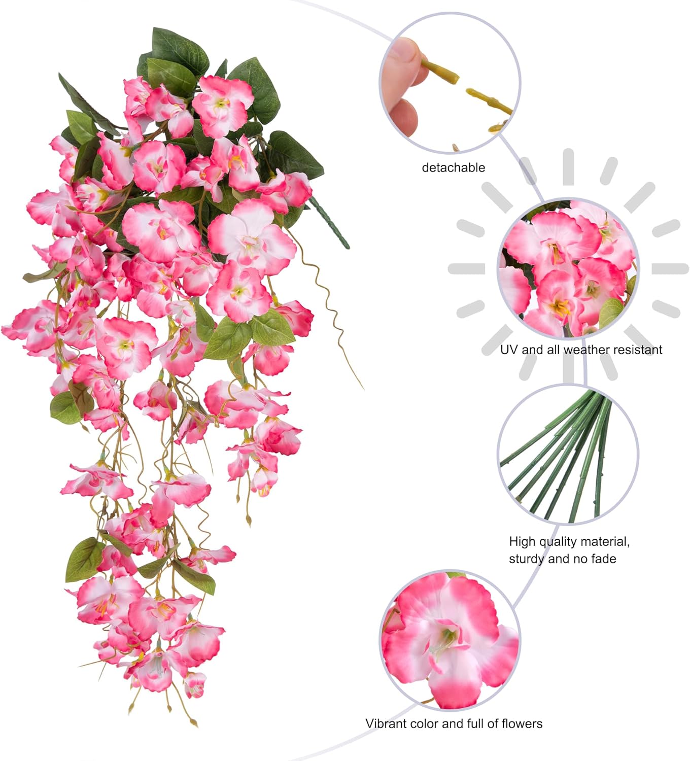 Fake Hibiscus Artificial Hanging Flowers Plants for Outdoors Spring Decoration, 2pcs Silk Hibiscus Vines Realistic UV Resistant Pink Faux Flowers for Outside Planter Porch Patio Yard Wedding Party Urn - Image 6