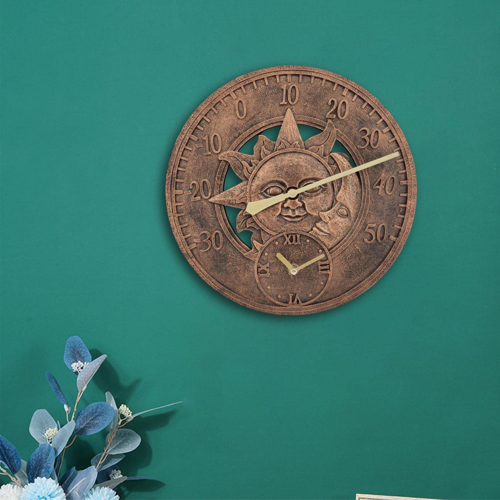 MagiDeal Horloge Murale Ronde étanche Affichage de la température Non tic Silencieux intérieur extérieur 30 cm Montres suspendues pour Porche Salon Chambre