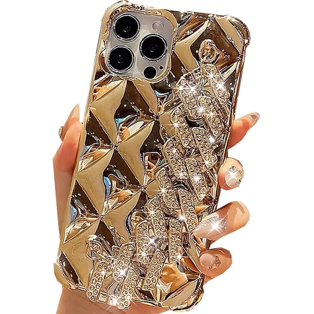 Changjia for iPhone 16 Pro Glitter Diamond Case with Wrist Strap Loop, Cute Bling Rhinestones Sparkle Shiny Soft Silicone Bumper Shockproof Women
