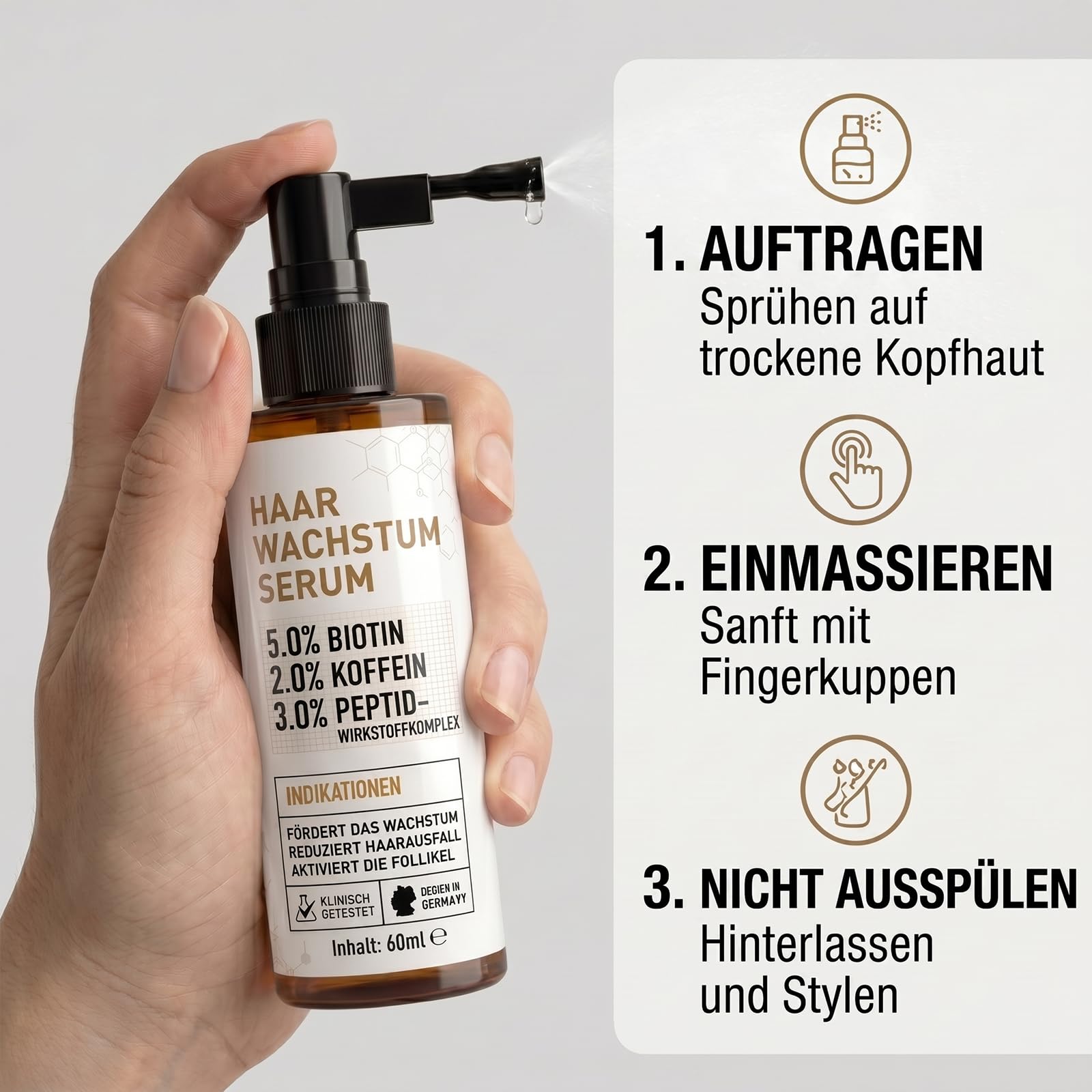 Haarwachstum Spray, Hair Growth Spray, Haarwachstum Beschleunigen, Serum Aktivierung Kopfhauterneuerungskomplex für Frauen und Männer Tägliche Haarpflege, 60 ml