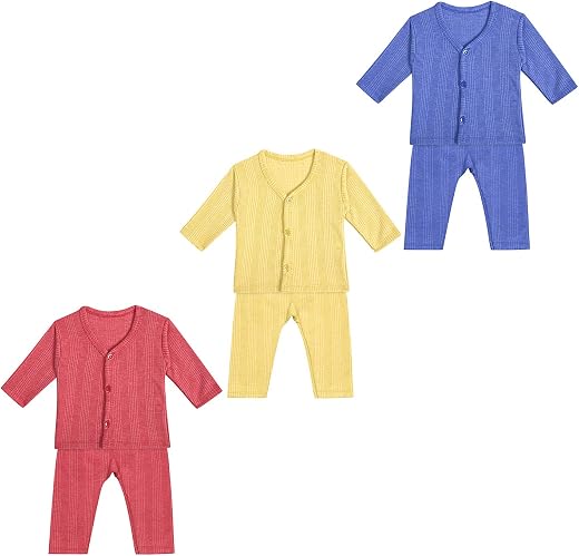 superminis Baby Boys and Baby Girls Bright Color Front Open Thermal Top and Pyjama Set for Winter