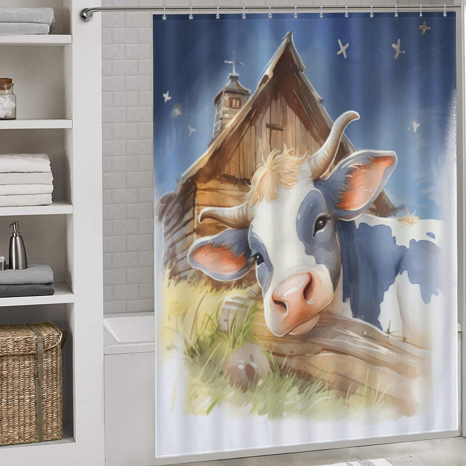 Rideau de douche vache imperméable et lavable pour baignoire
