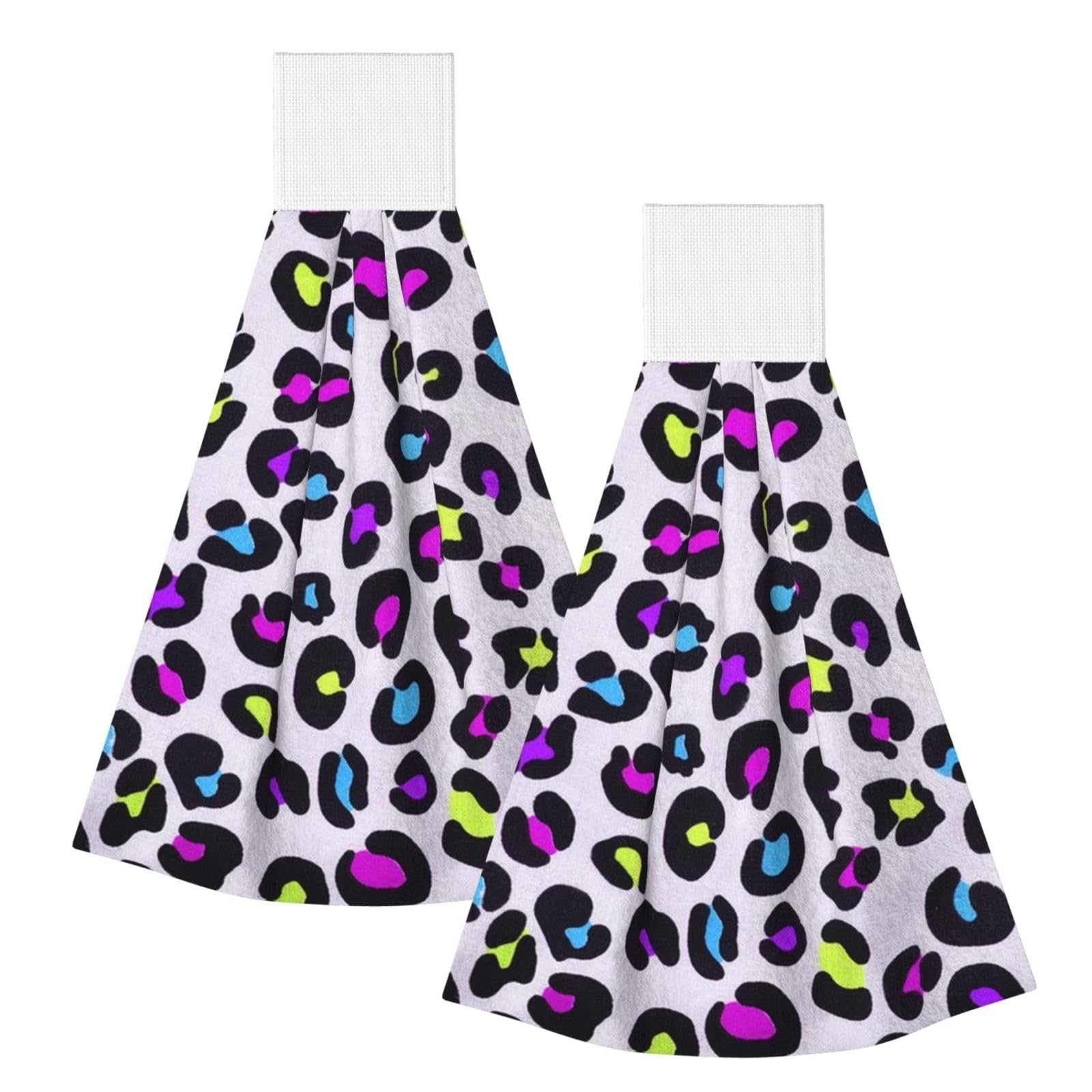 DOPKLNA Colorful Pink Purple Blue Neon Green Leopard, 2 Pcs Hanging Coral Fiber Hand Towels for Bathroom, Absorbent Kitchen Towels